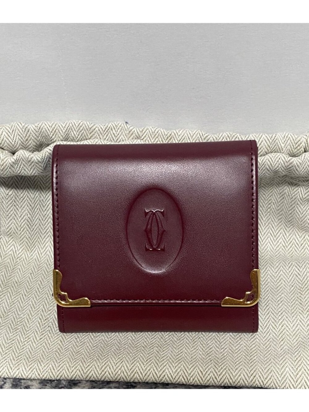 Cartier Bordeaux Leather Snap Wallet With Gold Details Designer Luxury